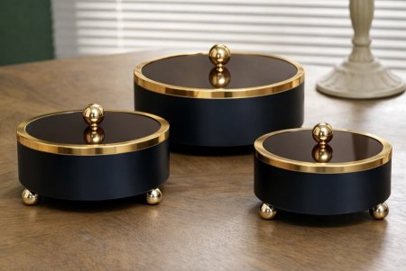 طقم  مضايف فاخرة 3 قطع معدن - أسود