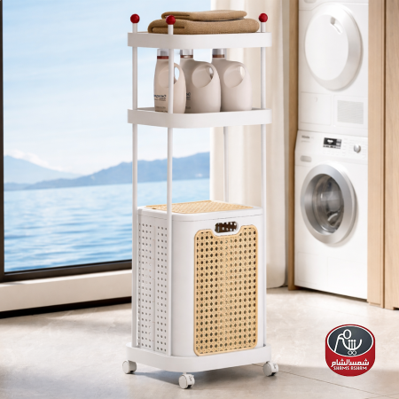 سلة غسيل او تخزين بلاستيك مع رفين