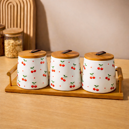 طقم سكريات بورسلان 3 نقشة الكرزة