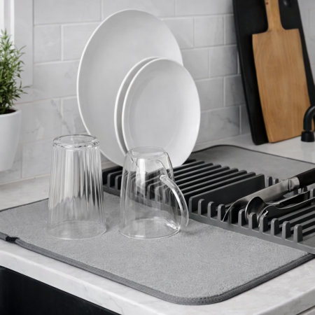 مفرش تجفيف قماش مع قاعدة صحون