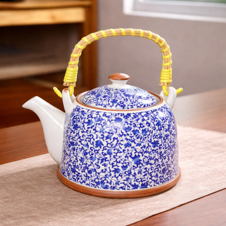 إبريق شاي سيراميك مزخرف كحلي