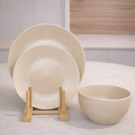 طقم صحون بورسلان 18 قطعة - بيج دافئ