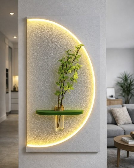 برواز قمر مضيء أبيض LED مع نبتة ديكور