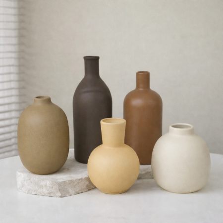 طقم فازات ديكور سيراميك مطفي – 5 قطع بألوان ترابية