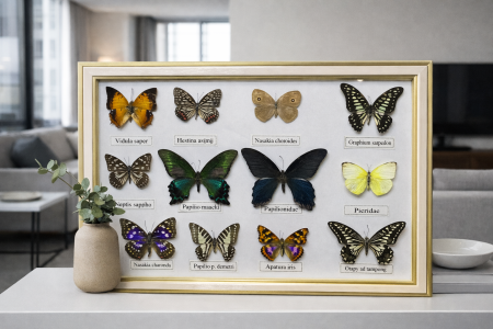 برواز فراشات طبيعي – إطار ذهبي