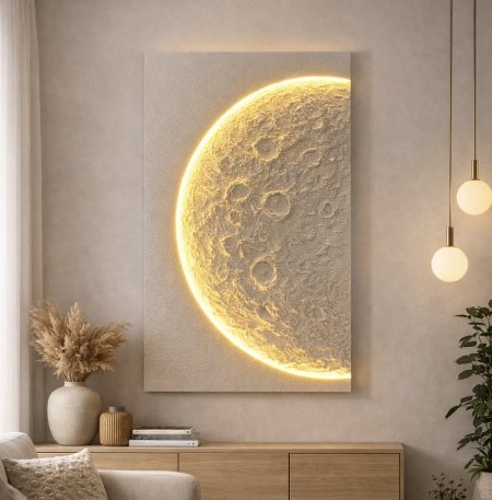 برواز القمر المضيء - أوف وايت مع إضاءة ذهبية دافئ