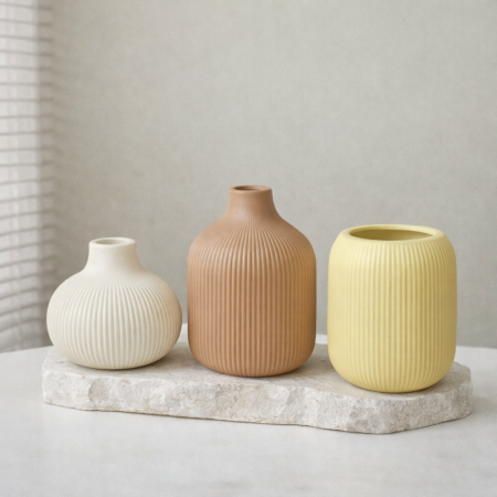 طقم فازات ديكور سيراميك ملون مخطط - 3 قطع