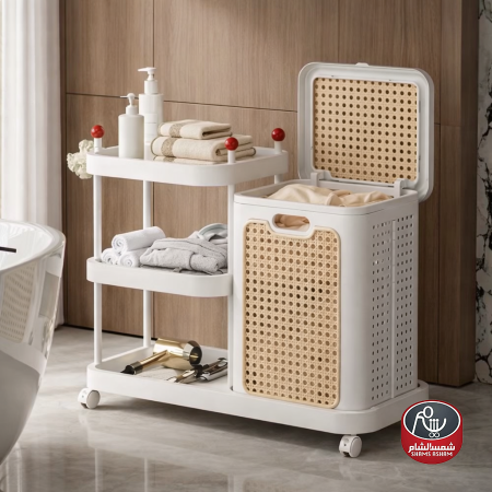 سلة غسيل مع رفوف جانبية للتنظيم