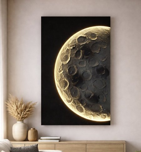 برواز القمر المضيء - أسود مع إضاءة LED ذهبية دافئة