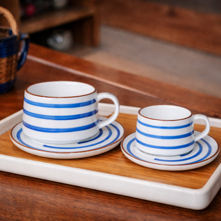 طقم فناجين بورسلان حلقات زرقاء