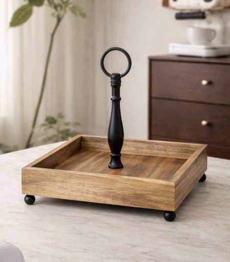 مضيفة خشبية طبقة مع يد معدنية