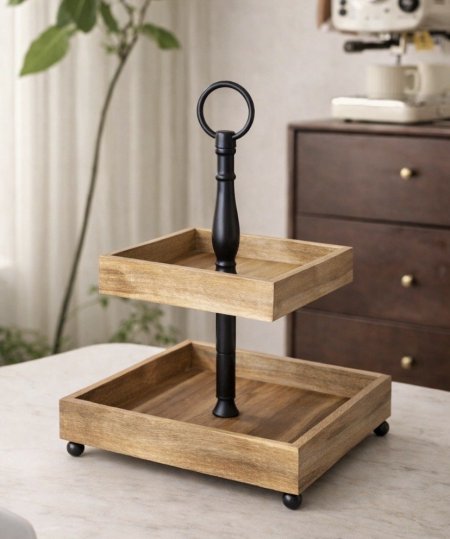 مضيفة تقديم طبقتين مع يد معدنية