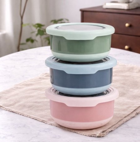 علبة حفظ طعام ستانلس ستيل - دائري