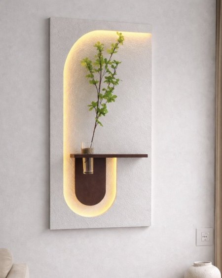 برواز ديكور جداري مضيء LED مع رف ونبتة