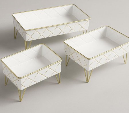 طقم تقديم بحواف ذهبية - 3 قطع