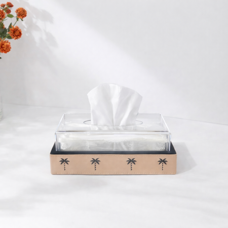 علبة محارم جلد غطاء اكريلك -بني فاتح