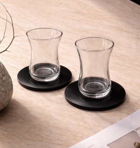 طقم إستكانة شاي - صحن أسود 6+6