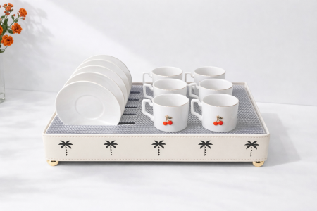 منظم ضيافة جلد (نخلة) - أوف وايت