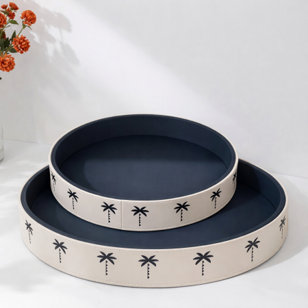 صواني تقديم جلد ( نخلة ) - أوف وايت