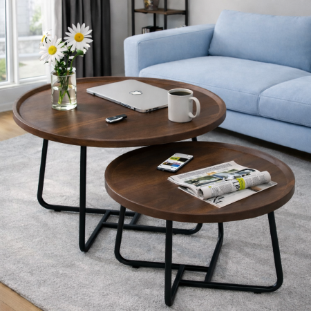 طقم طاولات وسط خشبي غامق -كبير