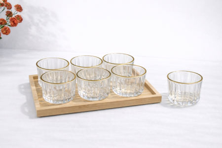 طقم مكسرات حز ذهبي + صينية خشب