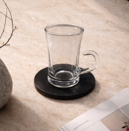 طقم كاسات شاي - صحن أسود 6+6