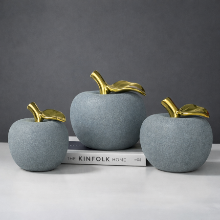 طقم تفاحة سيراميك 3 قطع - رمادي