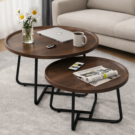 طقم طاولة وسط خشبي غامق - وسط