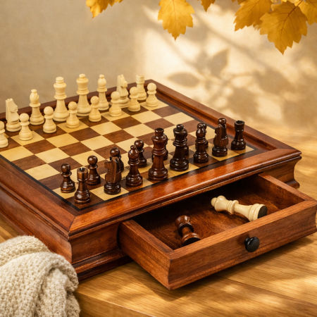صندوق شطرنج خشبي ثقيل