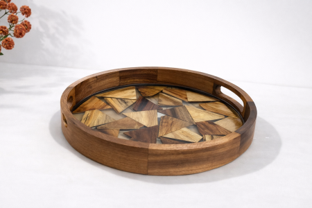 صينية تقديم خشب وأكريلك – دائرية موزاييك