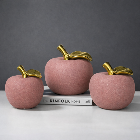 طقم تفاحة سيراميك 3 قطع - وردي