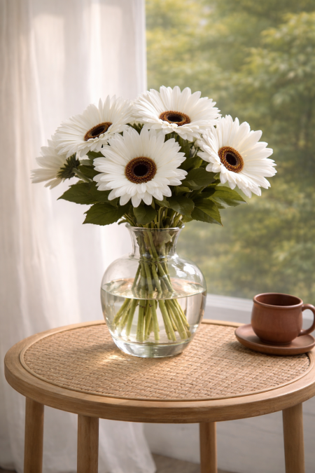 ضمة ورد صناعي ( دوار الشمس) - أبيض