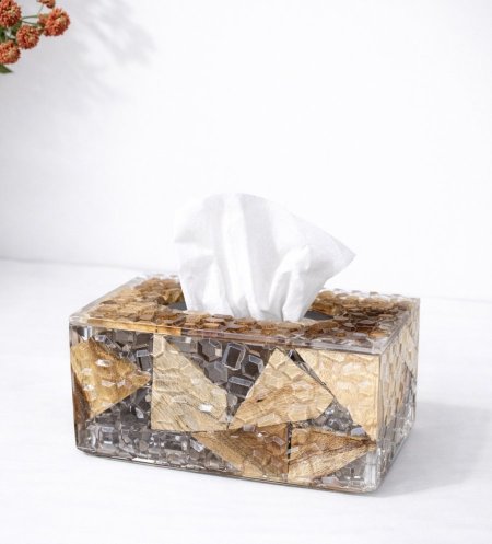 علبة محارم منقش - خشب وأكريلك موزاييك