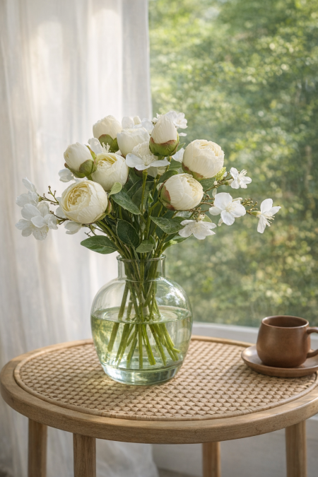 ضمة ورد صناعي (بيوني ) - أبيض