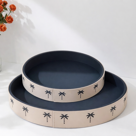 صواني تقديم جلد ( نخلة ) - بني فاتح