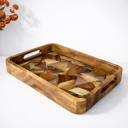 صينية تقديم خشب وأكريلك - مستطيل موزاييك