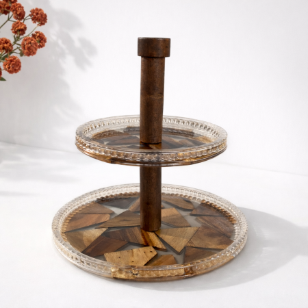 مضيفة ستاند طبقتين - خشب وأكريلك موزاييك