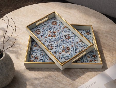 طقم صواني نقشة تراثية - قطعتين