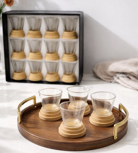 طقم فناجين سادة قاعدة خشب /12