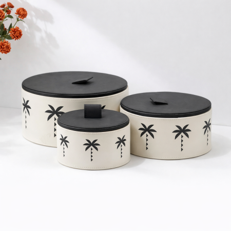 طقم علب جلد (نخلة) - أوف وايت