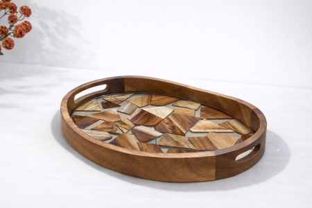 صينية تقديم خشب وأكريلك – بيضاوية موزاييك