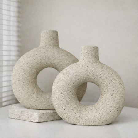 فازة ديكور سيراميك ( دونات) - بيج