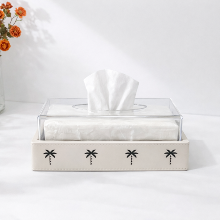 علبة محارم جلد غطاء اكريلك - أوف وايت