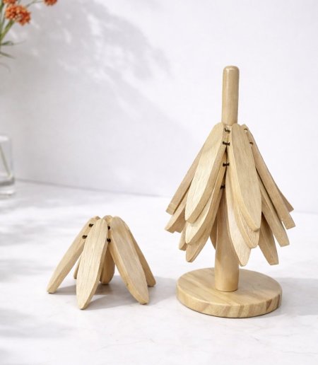 طقم كوستر الشجرة خشب قابل للطي 