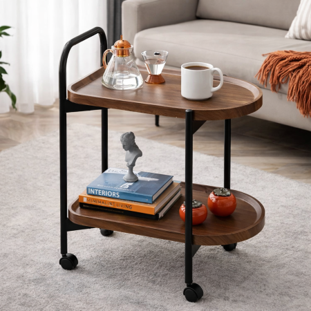 عربة تقديم متحركة بطبقتين