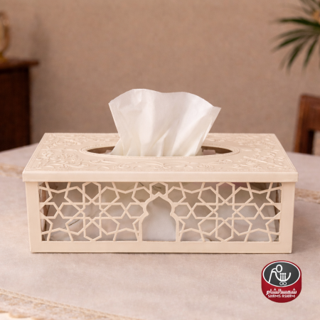 علبة محارم معدني بيج -  زخارف إسلامية