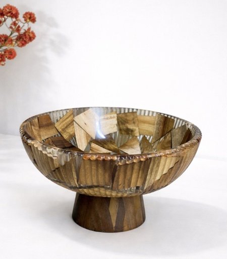 جاط فواكه أكريلك بقاعدة خشبيه - وسط موزاييك