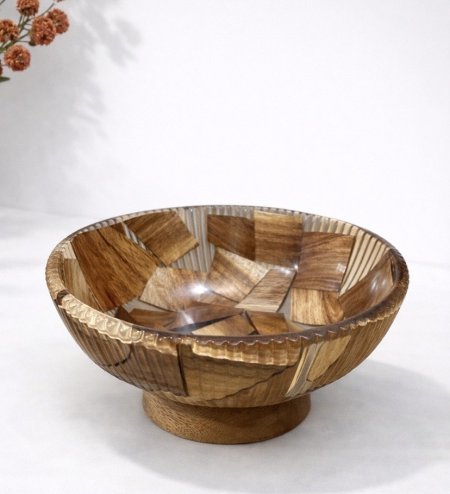 جاط فواكه أكريلك بقاعدة خشب - كبير موزاييك