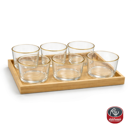 طقم صحون مكسرات مع قاعدة خشب – 6 قطع