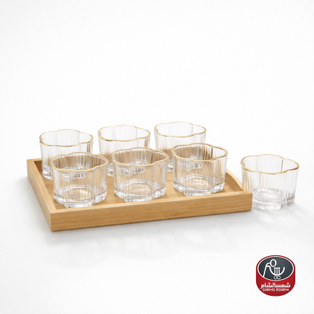 طقم صحون مكسرات مع قاعدة خشب – 6 قطع